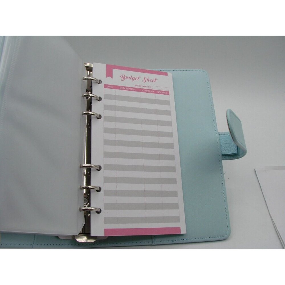 NEW Blue Leather 6 Ring Planner Organizer Zipper Envelope Budget Tab Stickers - Picture 4 of 8